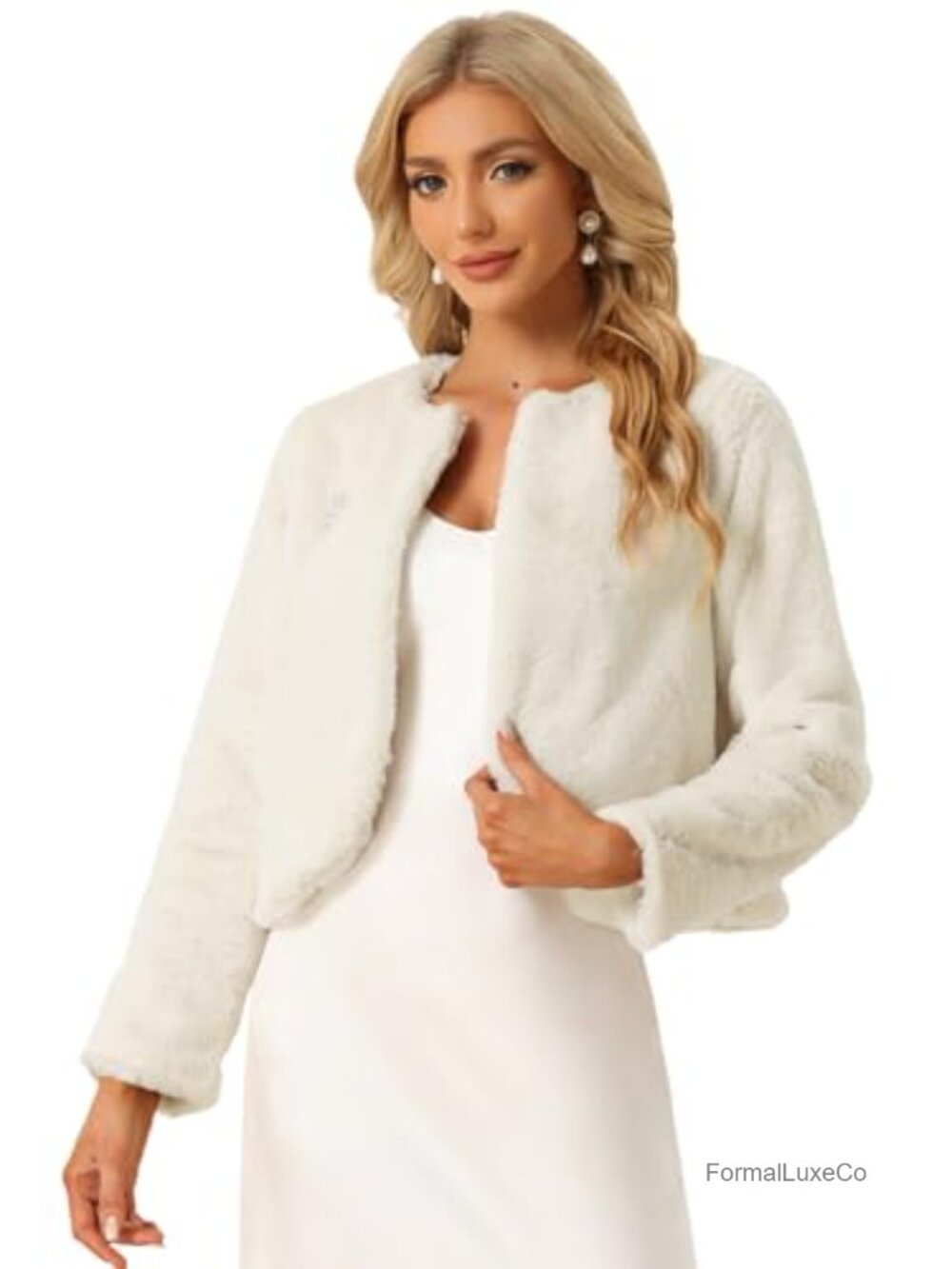 Women's Faux Fur Bolero Shrug Wedding Cropped Jacket Long Sleeve Formal